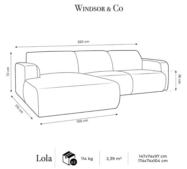 -25 % Dny MOMENTI– Windsor & Co Sametová rohová pohovka Lola 250 cm, levá