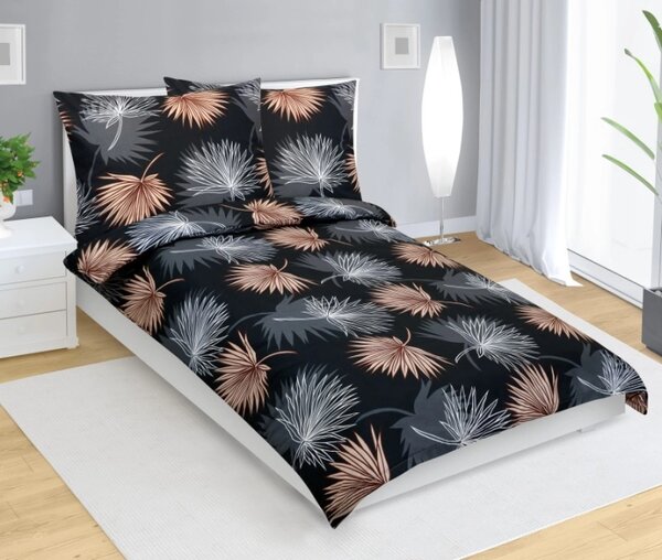 Bellatex Povlečení bavlněné 140x200, 70x90 cm Palmový list Béžová,Bílá,Černá