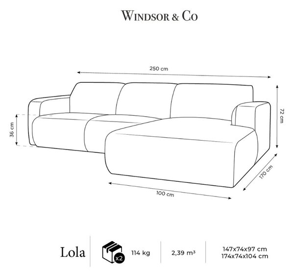 -25 % Dny MOMENTI– Windsor & Co Rohová pohovka Lola 250 cm, pravá
