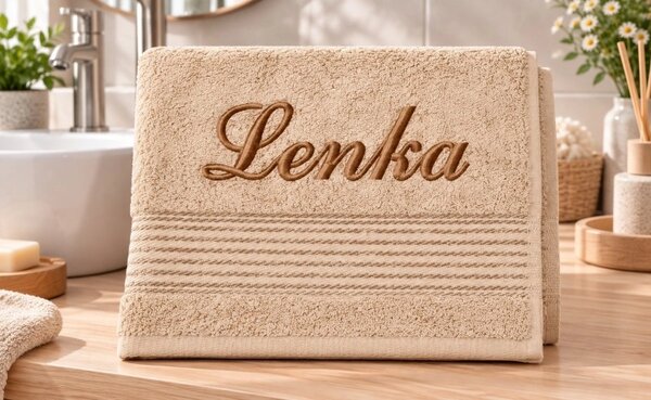 Bellatex Froté ručník proužek s výšivkou jména 50x100 cm Béžová