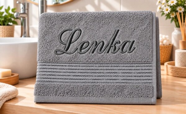 Bellatex Froté ručník proužek s výšivkou jména 50x100 cm Šedá