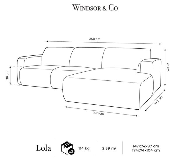-25 % Dny MOMENTI– Windsor & Co Sametová rohová pohovka Lola 250 cm, pravá