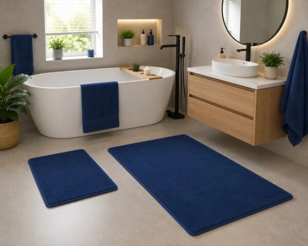 Bellatex koupelnové předložky BANYGOLD bez výkroje sada 60x100, 60x50 cm Tmavě modrá