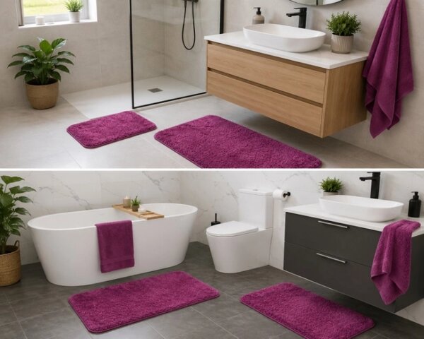 Bellatex koupelnové předložky BANYSILVER bez výkroje sada 60x100, 60x50 cm Fuchsiová