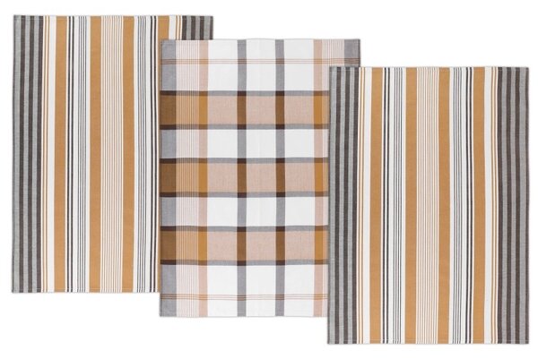 Bellatex Kuchyňské utěrky sada 3 kusů 50x70 cm Proužek Hnědá,Hořčicová,Bílá