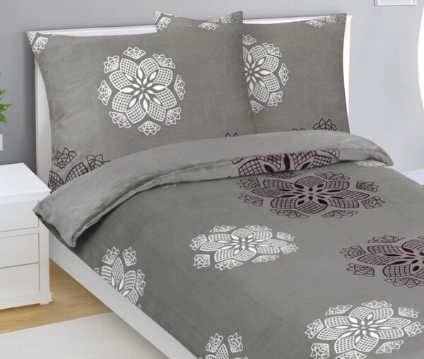 Bellatex Povlečení MIKROFLANEL 140x200, 70x90 cm Vločka Bílá,Šedá,Fialová
