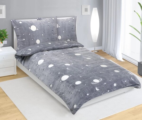 Bellatex Povlečení MIKROFLANEL 140x200, 70x90 cm Vesmír Šedá,Bílá