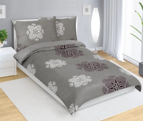 Bellatex Povlečení MIKROFLANEL 140x200, 70x90 cm Vločka Bílá,Šedá,Fialová