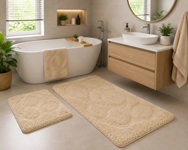 Bellatex koupelnové předložky BANYSILVER bez výkroje sada 60x100, 60x50 cm Béžová