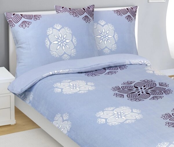 Bellatex Povlečení MIKROFLANEL 140x200, 70x90 cm Vločka Modrá,Fialová,Bílá