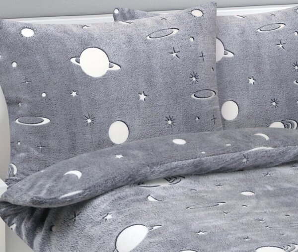 Bellatex Povlečení MIKROFLANEL 140x200, 70x90 cm Vesmír Šedá,Bílá