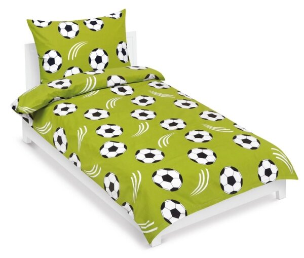 Bellatex Povlečení bavlněné Junior 140x200, 70x90 cm Fotbal Zelená,Černá,Bílá