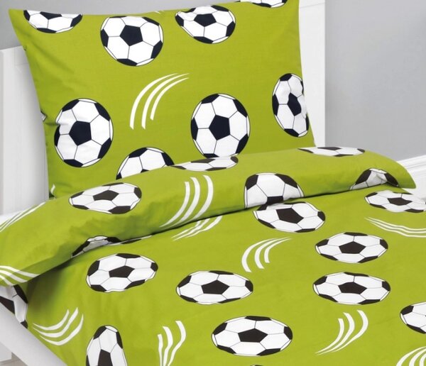 Bellatex Povlečení bavlněné Junior 140x200, 70x90 cm Fotbal Zelená,Černá,Bílá