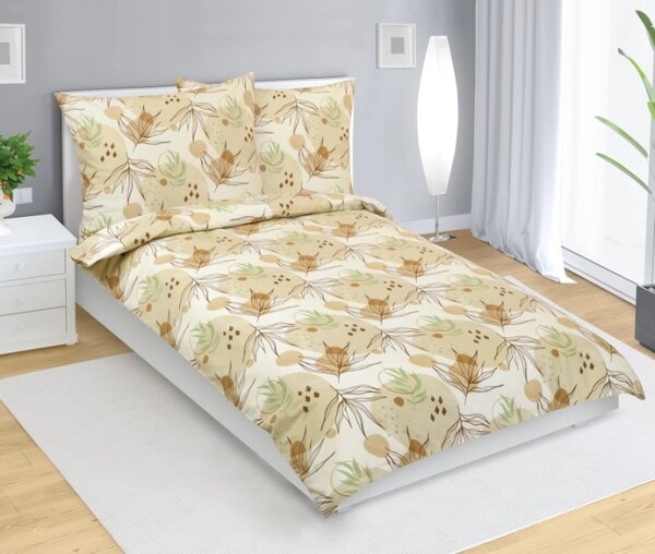 Bellatex Povlečení flanelové Podzim Béžová,Zelená,Hnědá rozměr 140x200, 70x90 cm