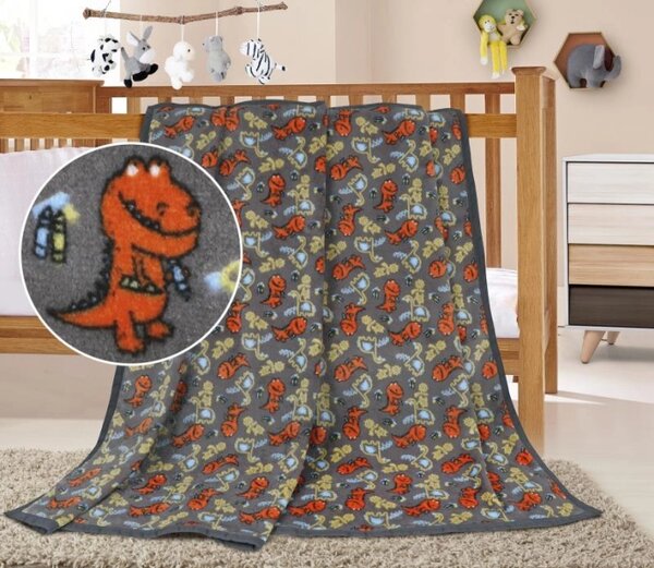 Bellatex Dětská deka ELLA 100x155 cm Dinosaurus Šedá,Oranžová