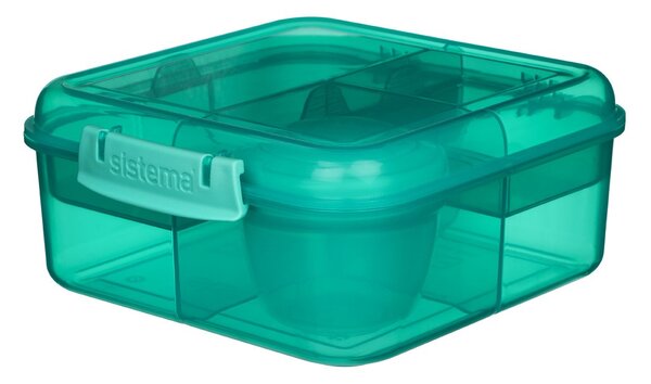 Sistema Dělený svačinový box Lunch Bento Cube s nádobou na jogurt a 2 tácky 1,25 l, mátová