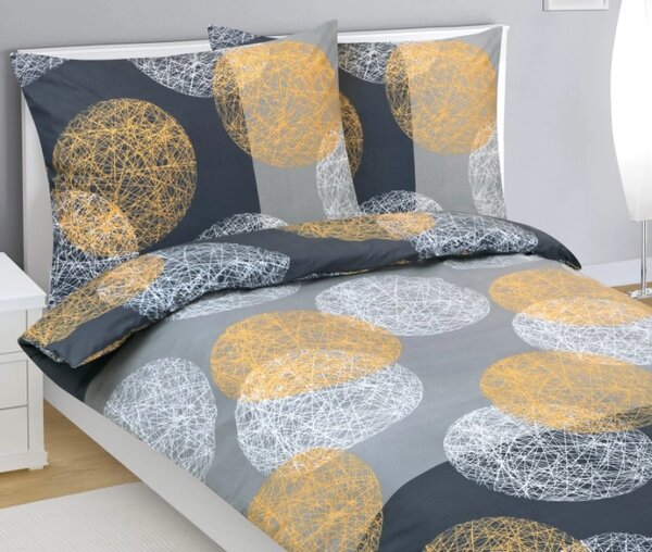 Bellatex Povlečení bavlněné 140x200, 70x90 cm Koule Oranžová,Šedá