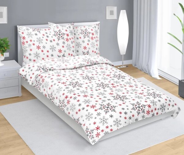 Bellatex Povlečení MIKROFLANEL 140x200, 70x90 cm Vločka Bílá,Šedá,Červená