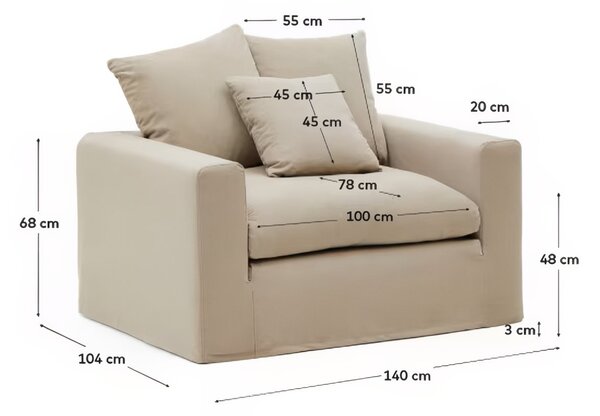 Béžové čalouněné křeslo Kave Home Nora 140 cm
