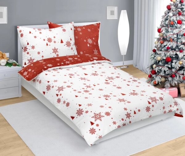 Bellatex Povlečení MIKROFLANEL 140x200, 70x90 cm Vločka Terrakota,Bílá