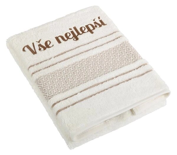 Bellatex Froté ručník mozaika s výšivkou Vše nejlepší Ručník 50x100 cm krémová