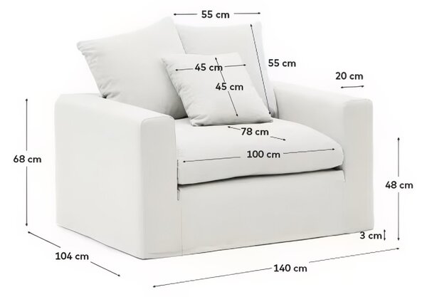 Krémově bílé čalouněné křeslo Kave Home Nora 140 cm