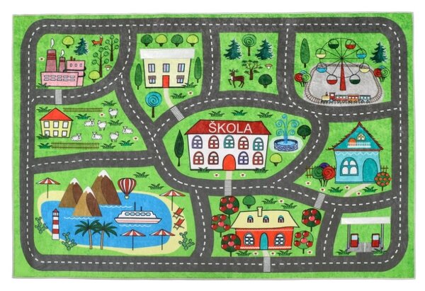 Bellatex Kobereček dětský šířka 100 cm, délka 150 cm Autíčková dráha Zelená, Šedá