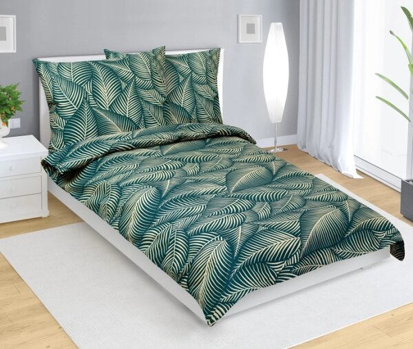 Bellatex Povlečení bavlněné 140x200, 70x90 cm Palmový list Zelená,Žlutá