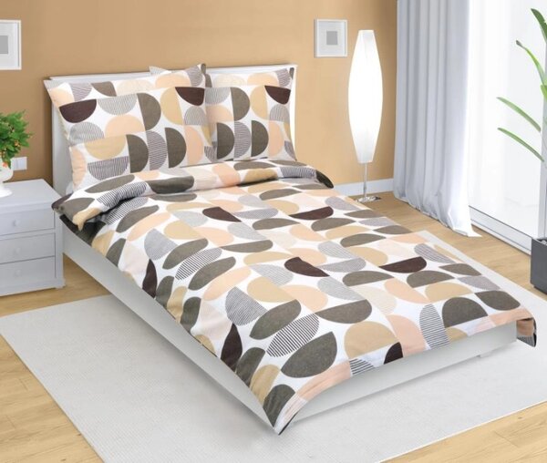 Bellatex Povlečení flanelové Půlkruh hnědá, losos 140x200, 70x90 cm