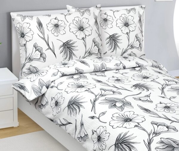 Bellatex Povlečení krepové Ibišek Bílá,Šedá rozměr 140x200, 70x90 cm