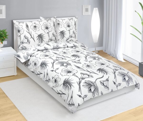 Bellatex Povlečení krepové Ibišek Bílá,Šedá rozměr 140x200, 70x90 cm