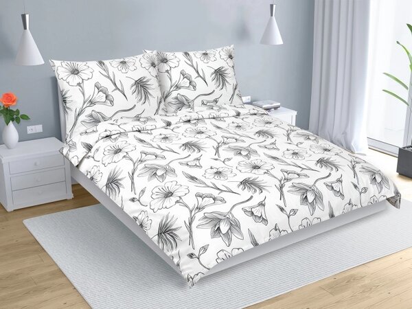 Bellatex Povlečení bavlna na dvoudeku Ibišek Bílá,Šedá rozměr 1ks 180x200, 2ks 70x90 cm