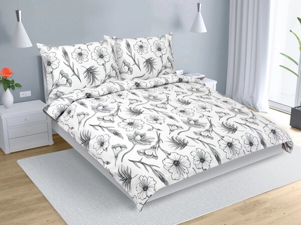 Bellatex Povlečení krep na dvoudeku Ibišek Bílá,Šedá rozměr 1ks 180x200, 2ks 70x90 cm