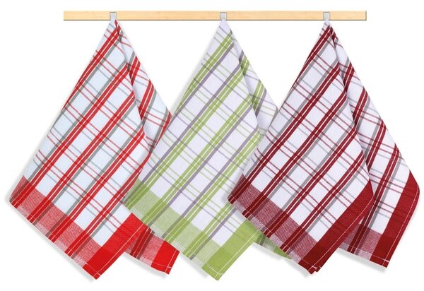 Bellatex Kuchyňské utěrky sada 3 kusů 50x70 cm Kostka Oranžová,Červená,Zelená