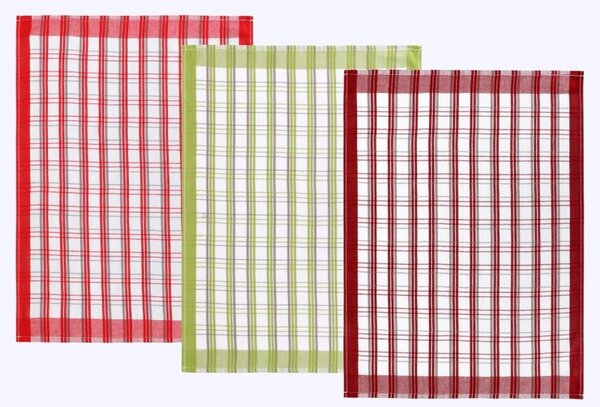 Bellatex Kuchyňské utěrky sada 3 kusů 50x70 cm Kostka Oranžová,Červená,Zelená