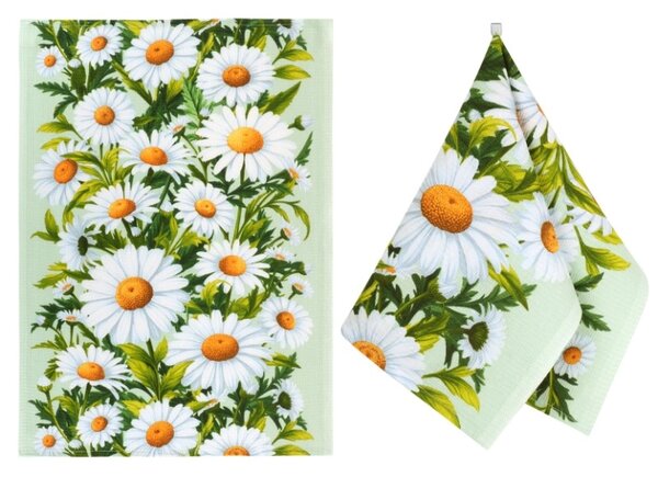 Bellatex Kuchyňská utěrka 1 ks 50x70 cm Kopretina Zelená,Bílá,Žlutá