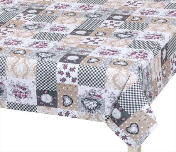 Bellatex Ubrus DITA Patchwork love šedá, vínová, béžová, rozměr 50x50 cm