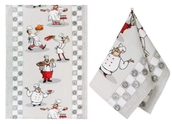 Bellatex Kuchyňská utěrka 1 ks 50x70 cm Kuchař Šedá,Bílá,Červená