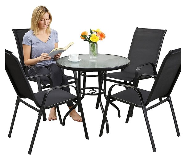 TRENDIE Sestava zahradního nábytku - 4 židle a stůl 80cm kulatý