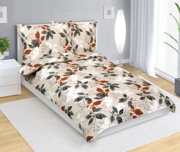 Bellatex Povlečení bavlněné Podzimní listí Oranžová,Šedá,Béžová rozměr 140x220, 70x90 cm
