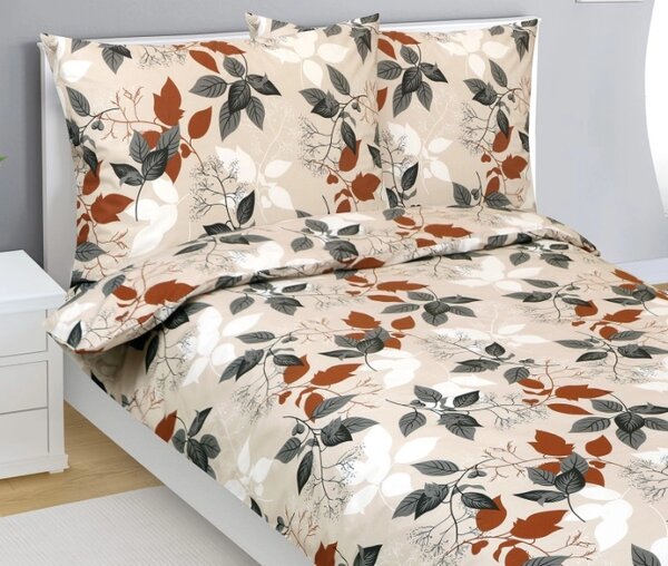 Bellatex Povlečení bavlněné Podzimní listí Oranžová,Šedá,Béžová rozměr 140x220, 70x90 cm