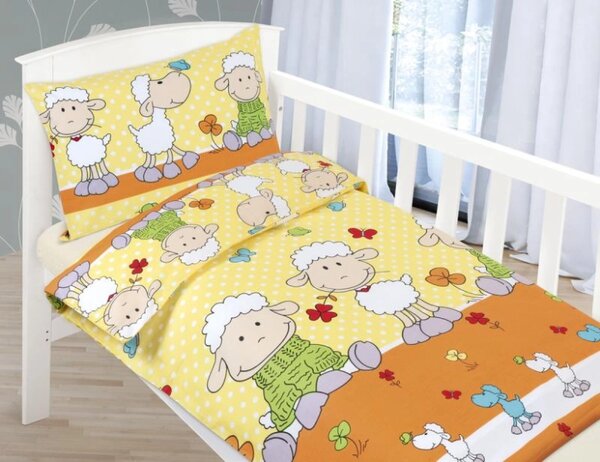 Bellatex Dětské povlečení bavlna Agáta 90x135, 45x60 cm Ovečka Oranžová, Žlutá