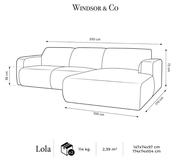 -25 % Dny MOMENTI– Windsor & Co Rohová pohovka Lola 250 cm, pravá