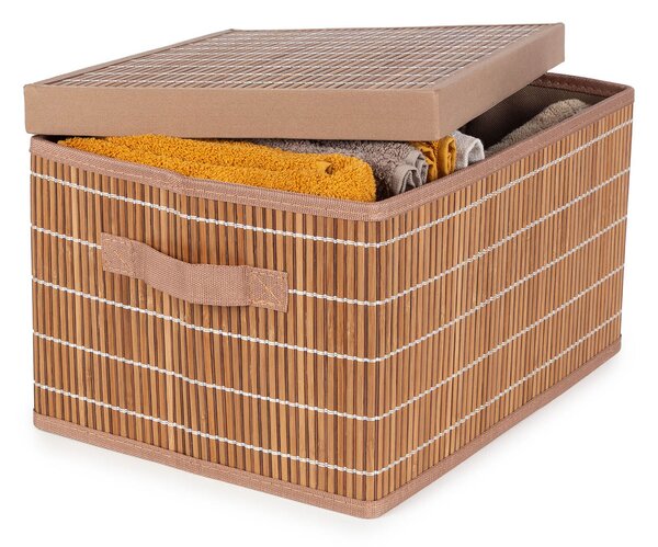 Compactor skládací úložný box s víkem NAGO - L, bambus s látkou, karton, 38 x 28 cm