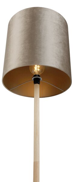 Dřevěná stojací lampa s béžovým sametovým stínidlem 40 cm - Mels