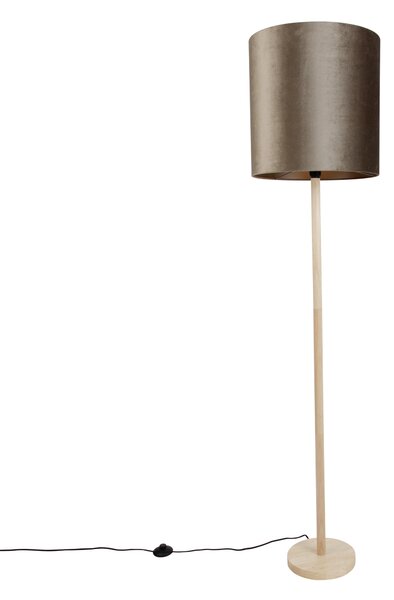 Dřevěná stojací lampa s béžovým sametovým stínidlem 40 cm - Mels