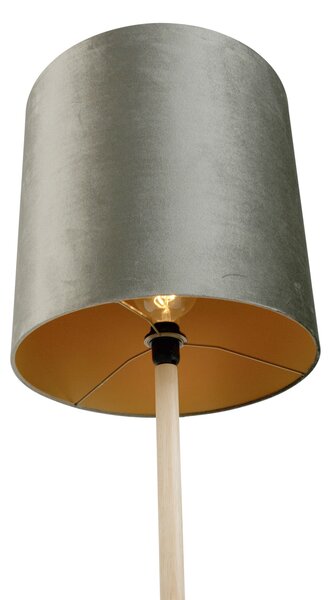 Dřevěná stojací lampa se zeleným sametovým stínidlem 40 cm - Mels