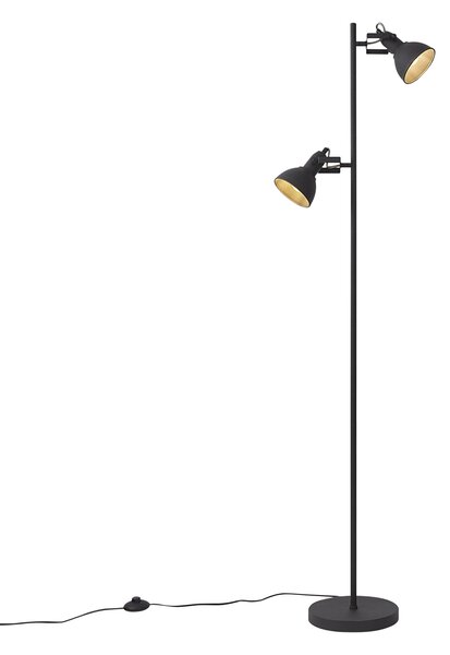 Průmyslová stojací lampa černá s dřevem 2-světla - Jakub