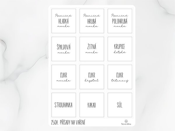 Samolepky na dózy Přísady na vaření 60x60 mm 12ks Barva: Černá