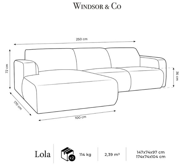 -25 % Dny MOMENTI– Windsor & Co Rohová pohovka Lola 250 cm, levá